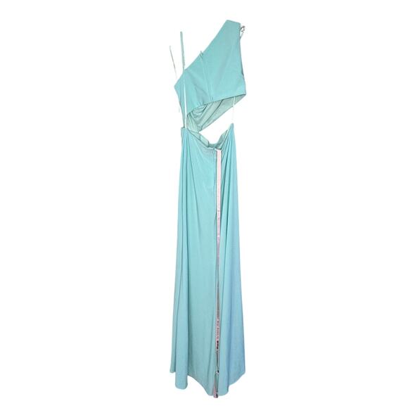 Mac Duggal NWT One Shoulder Ruched Cut Out Jersey Gown in Mint Size 4 - Picture 4 of 7